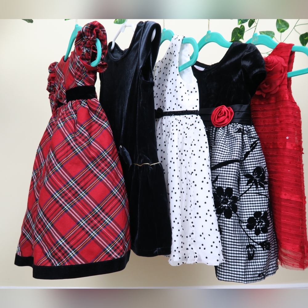 Elegant Red and Black Plaid Kids Formal Dress
